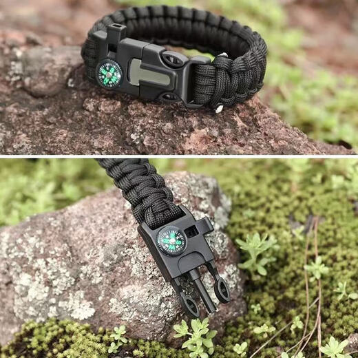 Wild survival bracelet, multifunctional five-in-one hand rope, outdoor mountaineering and camping emergency seven-core parachute rope, blue and red camouflage five-in-one hand rope