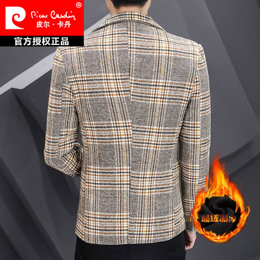 Pierre Cardin 2026 Velvet Suit Men's Jacket Casual Small Suit Men Korean Style Men's Winter Thickened Trendy Single Suit Gray XL 120-135