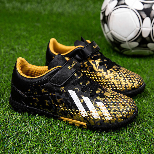Children's football shoes Velcro breathable training shoes TF broken nails Boys Falcon 25 lawn competition special 6199 black gold 33