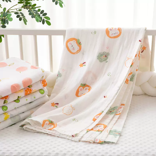 Yusenyi Towel Quilt Gauze Pure Cotton Summer Thin Air-conditioned Room Cotton Class A Children's All-Season Cover Blanket Toddler 2-layer Kiwi Fruit Class A Material 120cmX150cm5cm