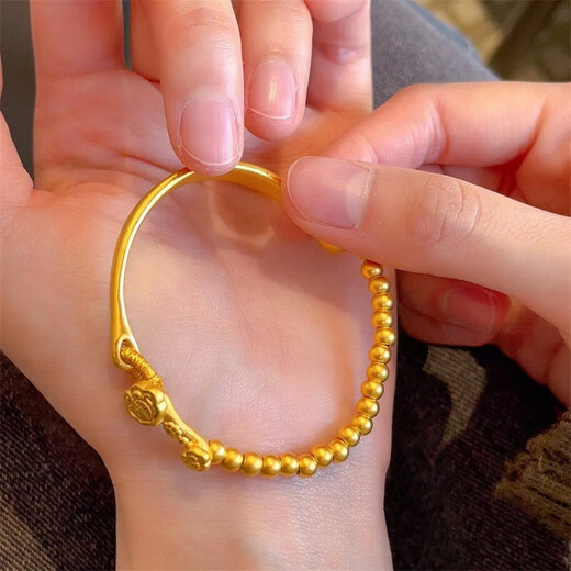 Zhou Ke Lao Phoenix 999 ancient gold half bracelet half chain gold transfer bead bracelet birthday gift for girlfriend lock half bracelet hand