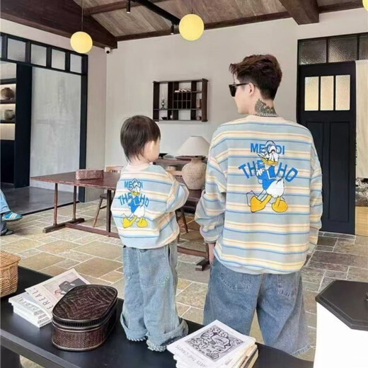G.duck high-end parent-child clothing for a family of three autumn long-sleeved baby striped street fashion mother-child sweatshirt blue striped sweatshirt 80 baby romper 17--22Jin Jin is equal to 0.5 kg