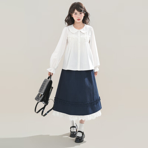 Mori Girl Tribal College Style Doll Collar Long Sleeve Shirt Women 2025 New Autumn and Winter Pure Cotton Design Loose Top White Shirt S Model Code