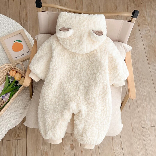 G.DUCKKIDS小黄鸭童装婴儿衣服秋冬加绒新生儿连体衣宝宝冬装棉服毛毛衣外套 杏色 80cm 80码7-11月(建议宝宝75-)cm