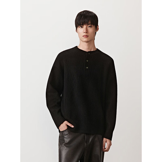 GXG Men's Henley Collar Simple Sweater Casual Commuting Sweater Black 180/XL