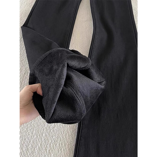 Cotton Willow Scimitar plus velvet thickened jeans for men autumn and winter new high street vibe trendy brand narrow version boot-cut pants FY9131 black plus velvet high quality L 115-130Jin Jin is equal to 0.5 kg