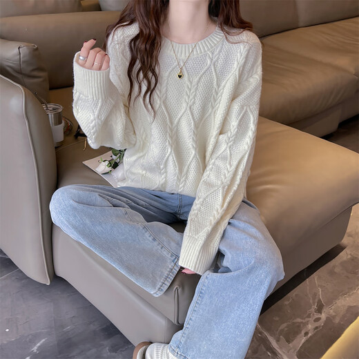 TonLion 2025 Autumn and Winter Retro Style Twist Women's Round Neck Pullover Sweater