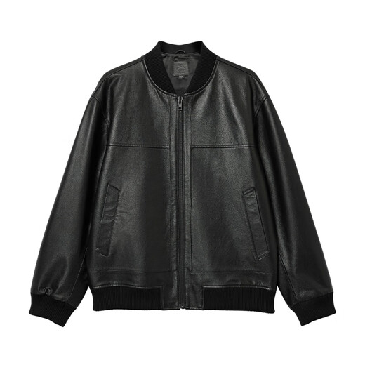 JACK&JONES Men's Autumn Jacket Ribbed Neck Slightly Loose Leather Pocket Stand Collar Solid Color Long Sleeve Jacket 225310002 E40 Black M (175)