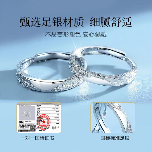 Chinese Jewelry Pure Silver Glacier Love Confession Couple Ring Men and Women One Proposal Ring Anniversary Birthday Gift for Girlfriend