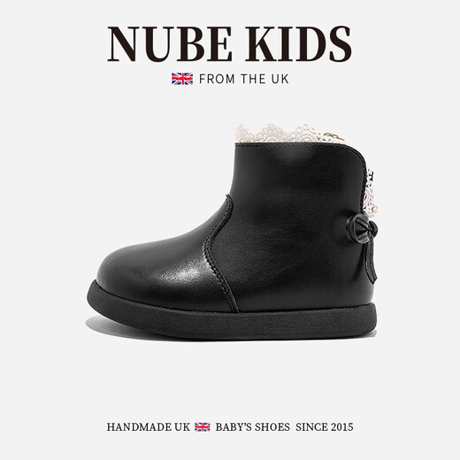 NUBEKIDS Genuine Leather British NUBEKIDS Children's Shoes Girls' Cotton Shoes Fashionable Autumn and Winter New Plus Velvet Girls Martin Boots Black Genuine Leather Plus Velvet Model 19