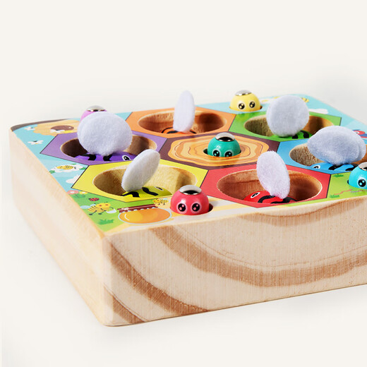 SANGTY children's fishing magnetic toys early education games intelligence boys and girls magnetic set three-dimensional fish box wooden honeycomb insect catching game (solid wood thickness)