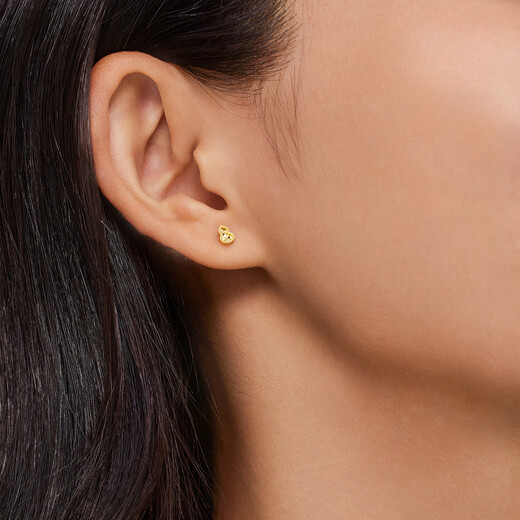 Lukfook Jewelry Gourd Gold Earrings Light Shadow Gold (Single) Pure Gold Crushed Ice Earrings Total Weight Approximately 0.28g