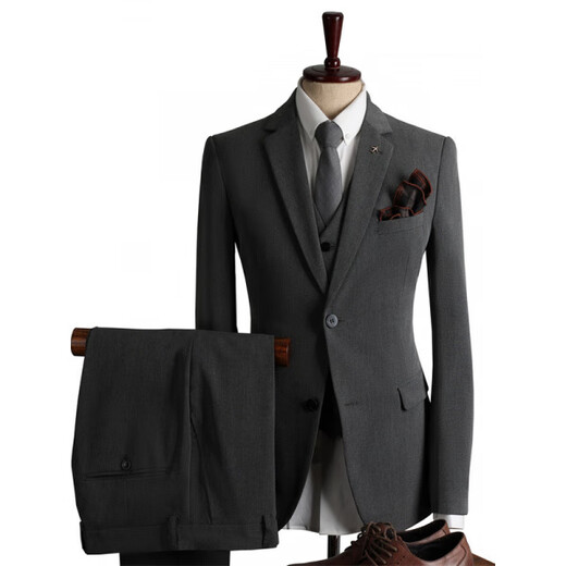 SAINT ANGELO gray suit suit men's interview formal wedding dress autumn and winter men's business casual suit men's large size medium gray 2-piece suit (suit + trousers) S 46 (85-100Jin Jin equals 0.5 kg)