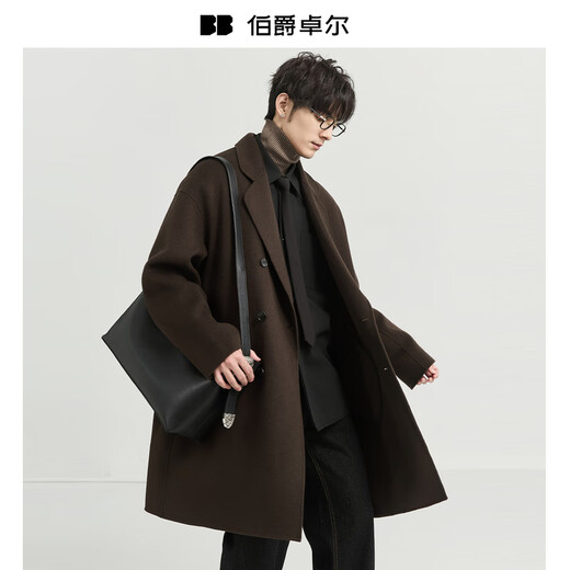 Earl Zall Cashmere Wool Blended Mid-Length Double-sided Wool Coat Men's 2025 Autumn and Winter New Jacket P541523 Storm Gray Regular Version-No Liner 3XL (190)