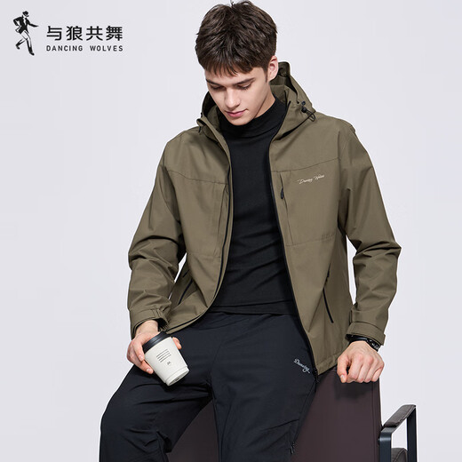 Dances with Wolves Light Outdoor Velvet Hooded Jacket Men's 2025 Autumn New Commuting Casual Youth Warm Jacket 1043 Khaki 701 L (175)