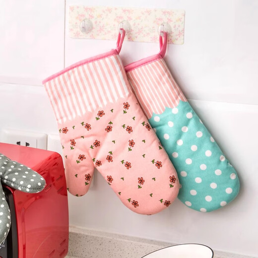Guanxu Insulated Gloves Thickened High Temperature Resistant Microwave Oven Gloves Home Kitchen Oven Gloves Anti-scalding and Heat-proof Baking Tools Pink Rose/1