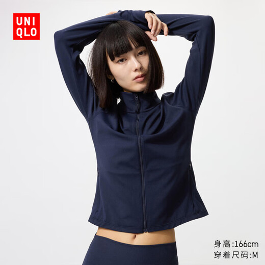 UNIQLO women's AIRism high elastic zipper jacket long-sleeved jacket sun protection autumn and winter new style 479690 69 navy blue M /160/84A