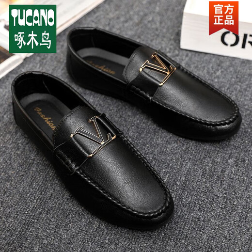 Specht Wenzhou Lederschuhe 2025 Neue Männer Liebe Bohnen lässige britische Männer trendy und vielseitig atmungsaktiv D878 Schwarz-Marken-Flaggschiff 43