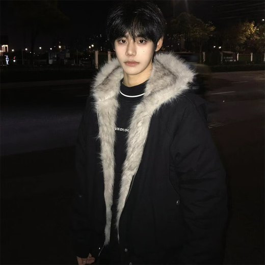 Legend of the Western Regions Cleanfit Mountain Carving Fur Collar Cotton Jacket Men's Jacket Autumn and Winter 2025 New Thickened Down Hooded Cotton Clothes Black