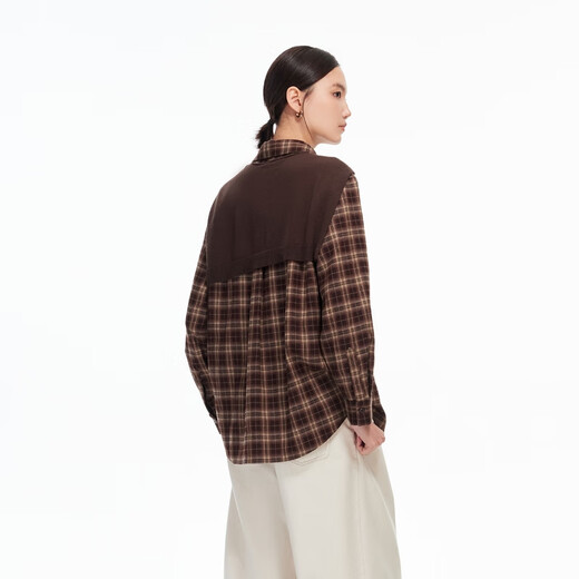 VEROMODA shirt 2026 spring new plaid simple detachable knitted shawl Maillard top 326105004 camphor red with flowers XS