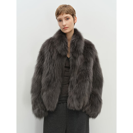 MSBEAST Miss Beast custom-dyed Finnish SAGA special silver fox fur stand-up collar fur short coat winter丨Rose flower graphite gray S