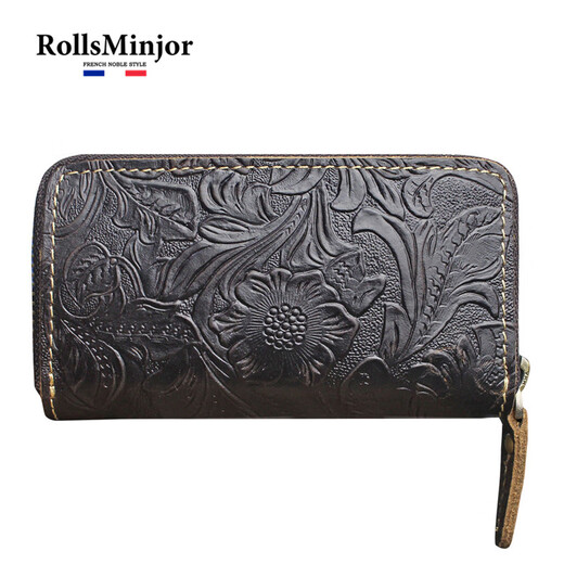 Rolls Minjor Cowhide Car Key Sac Men's Great Cuir rétro Crazy Horse Couiner Change Card Carte Maison de rangement Maison de rangement Femmes Brun 7 * 2 * 12,8 cm