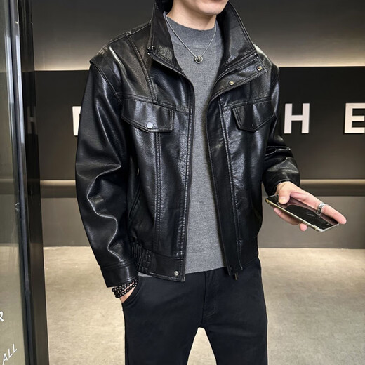 Playboy (PLAYBOY) Haining Motorcycle Leather Jacket Business Casual Lapel New Trendy Handsome Slim Men's Leather Jacket Short Style Brown 4XL Recommended 170-190 Jin Jin equals 0.5 kg