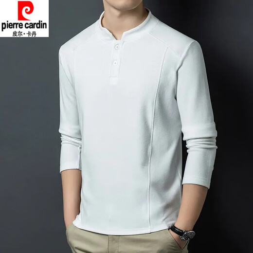 Pierre Cardin autumn and winter double-sided velvet bottoming shirt for men, Henry collar, trendy and versatile, long-sleeved T-shirt, stand-up collar sweatshirt for men, black 2XL (recommended 150-170Jin Jin equals 0.5kg)