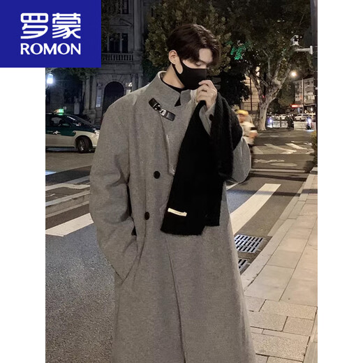 罗蒙（ROMON）中长款毛呢大衣男款冬季英伦风过膝风衣飞机扣感韩系呢子外套 米白色 升级*款 90%的买家选择 M 90-120斤