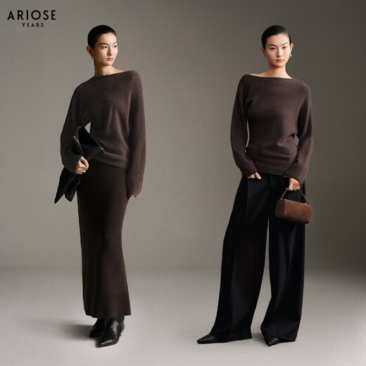 Ainos Estee Shopping Mall Same Style 2025 Winter New Commuting Off-Shoulder Cashmere Wool Sweater Sweater Women 41038033 Chocolate M