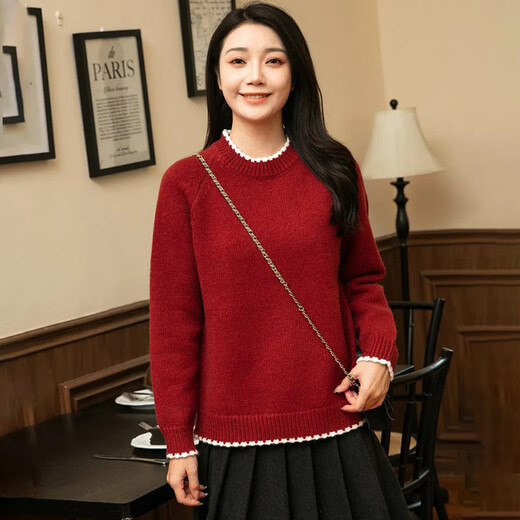 Little Bear Elf (xiaoxiongjingling) Year of the Horse parent-child outfit for the whole family in autumn and winter, a family of three or four, New Year's red knitted sweater for mother and daughter, high-end sweatshirt pullover, red single sweater 185, adult size 2XL (recommended weight 150-170Jin Jin equals 0.5 kg)