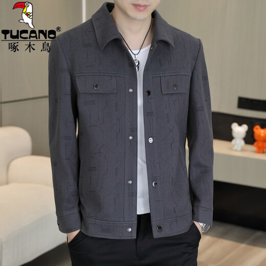 Woodpecker jacket men's spring and autumn new short jacket trendy casual versatile lapel men's tops 8357 Khaki XL 125-140Jin Jin equals 0.5 kg