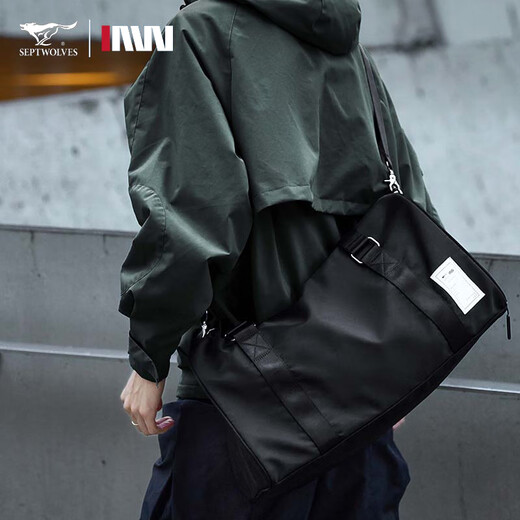 Septwolves travel bag men's short-distance business trip cross-body luggage bag 2025 new portable large-capacity travel boarding bag black (small size + mobile phone arm bag)
