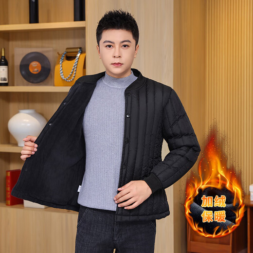 Men's velvet thickened lining cotton coat popular large size cotton coat autumn and winter base layer small cotton jacket warm short jacket military green lining natural velvet 5XL 160-180Jin Jin is equal to 0.5 kg
