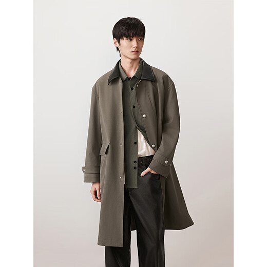 GXG men's crisp custom-dyed worsted classic lapel silhouette long windbreaker brown 175/L