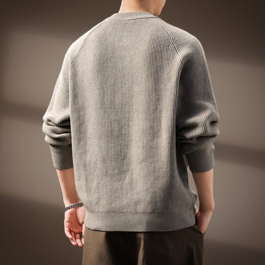 Bmuvlss high-end brand men's American retro Henry collar men's sweater 2025 autumn and winter new loose sweater for men oatmeal color M suitable for 110-130Jin Jin equals 0.5 kg