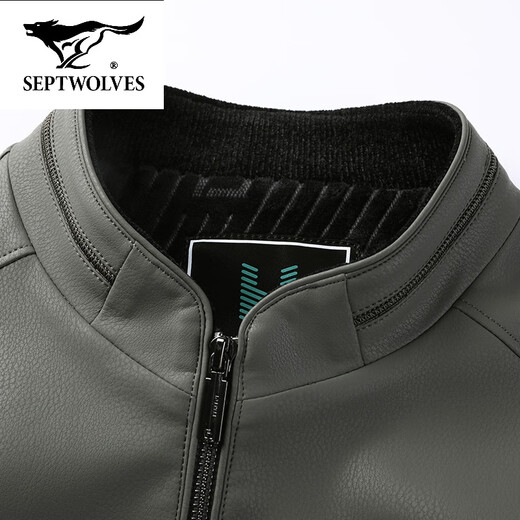 SEPTWOLVES stand collar leather jacket for men middle-aged dad autumn and winter new leather jacket men's business casual plus fleece leather jacket black thin 2XL 185 (suitable for weight 150-165)