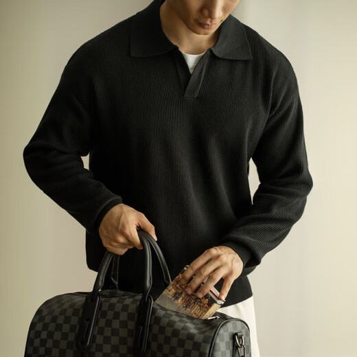 Kazuki Kuraishi KAZUKI KURAISHI autumn new V-neck sweater pullover heavy sweater yarn-dyed lapel long-sleeved POLO shirt casual light mature style for men off-white XL