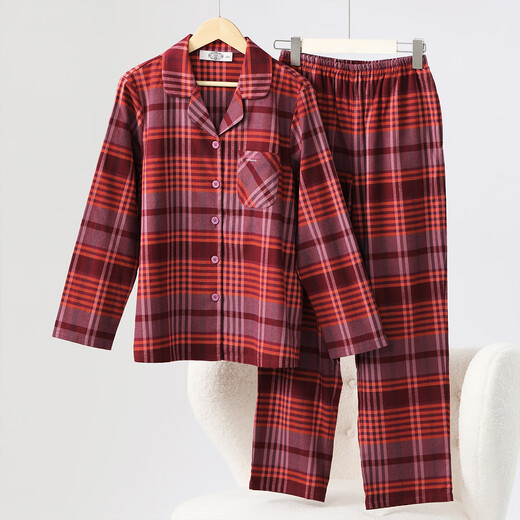 American Standard Autumn and Winter New Long Sleeve Couples Pure Cotton Pajamas Set Women Can Wear Casual Plaid Soft Cotton Home Clothes Men Twilight Blue (brushed cotton) 3XL