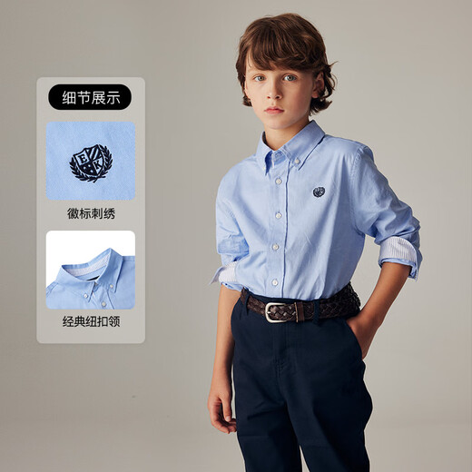 E LAND KIDS new winter boys' college style badge embroidered button-down shirt Pink/25 160 cm