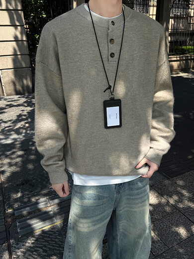 JEEP SPIRIT Jeep Henry Collar American Sweater Retro Centaur Top Pullover Premium Knitted Sweater Jacket Men's Gray M White Gray M (Recommended 105-120 Jin Jin equals 0.5 kg) One size fits all