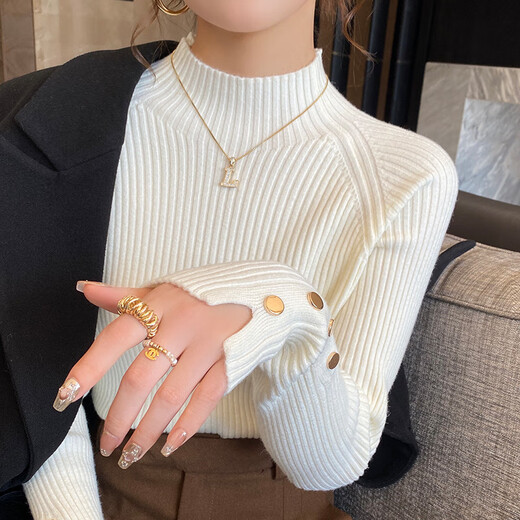 Yu Zhaolin (YUZHAOLIN) half turtleneck sweater women's bottoming shirt autumn and winter high-end sweater inner layer outer top white