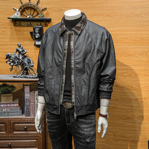 JAGR trendy brand leather men's jacket fake two-piece spring and autumn trendy casual leather jacket top men's trendy men's leather jacket black black M