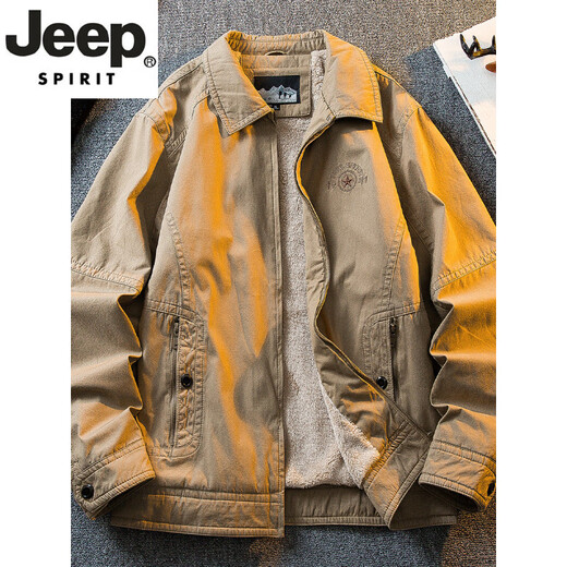 JEEP SPIRIT high-end pure cotton workwear lamb velvet jacket men's autumn and winter velvet thickened cotton clothes men's winter cotton jackets off-white M (100-120Jin Jin equals 0.5 kg)