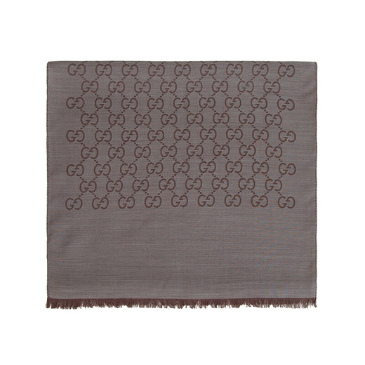 GUCCI Women's Double G Printed Wool Scarf Latte Gray 165904 3G646 1264