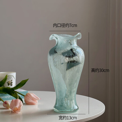 Wooden ruffled glass art vase Chinese style light luxury ornaments high-end home living room hydroponics gift
