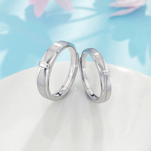 Lao Fengxiang platinum ring pt950 bow couple ring proposal and birthday gift for girlfriend and wife platinum jewelry platinum about 8.75g one pair