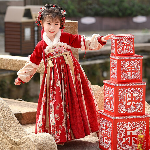Pamino Hanfu Girls Winter Chinese Style Tang Suit Girls New Year Skirt Winter Clothes Children New Year Clothes Skirt 120