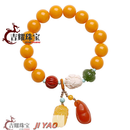 JIYAO Xiangzhenfu natural beeswax bracelet female chicken oil yellow single circle DIY bracelet amber small Pixiu beads 11mm yellow honey beads about 11mm