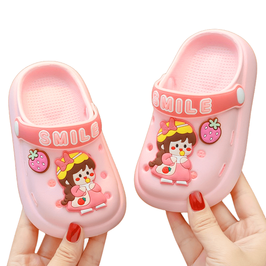 Lotto Children's Sandals 2024 New Girl Baby Indoor Non-Slip Ultra-Light Eva Baotou Princess Sandals Summer Pink (Girls Strawberry) 20_21 Inner Length 14CM 1-2 Years Old Wear